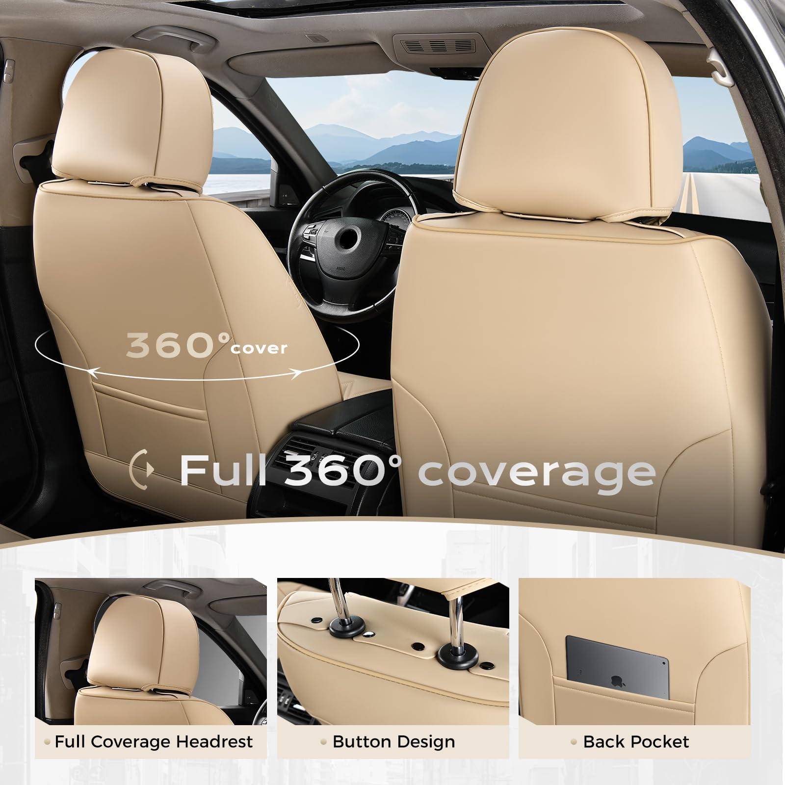 Coverado Car Seat Covers, Front Covers for Cars, Car Seat Cover Front Seats, Automotive Seat Cover, Waterproof, Leather Car Seat Cushion, Universal Interior Covers Seat Protectors for Most Cars
