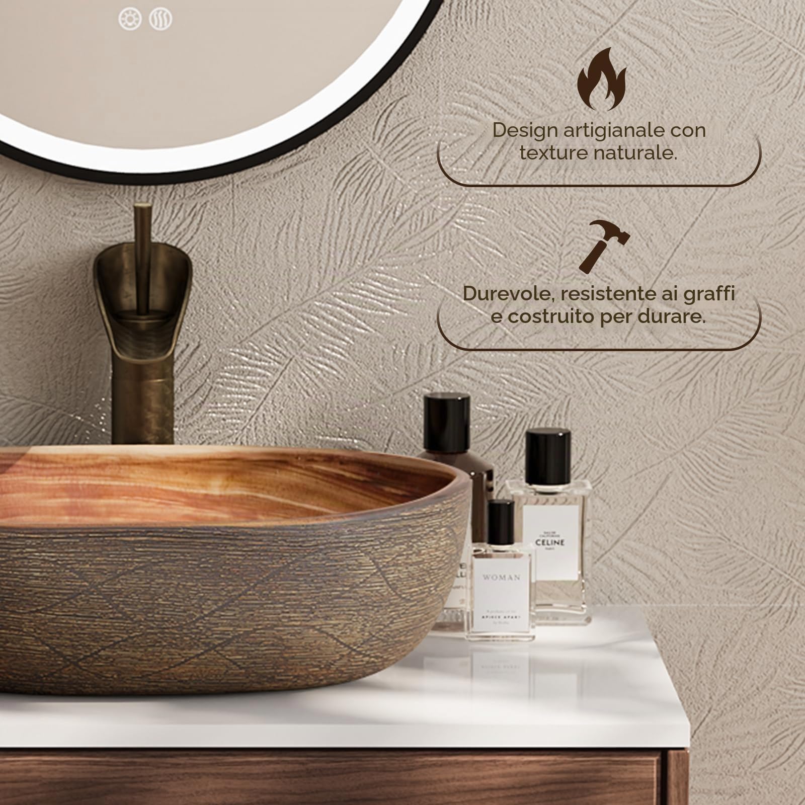 Homary Lavabo da bagno a bacinella, 47,8 cm, ovale, in ceramica, stile retrò, da appoggio sopra il piano, senza scarico pop-up