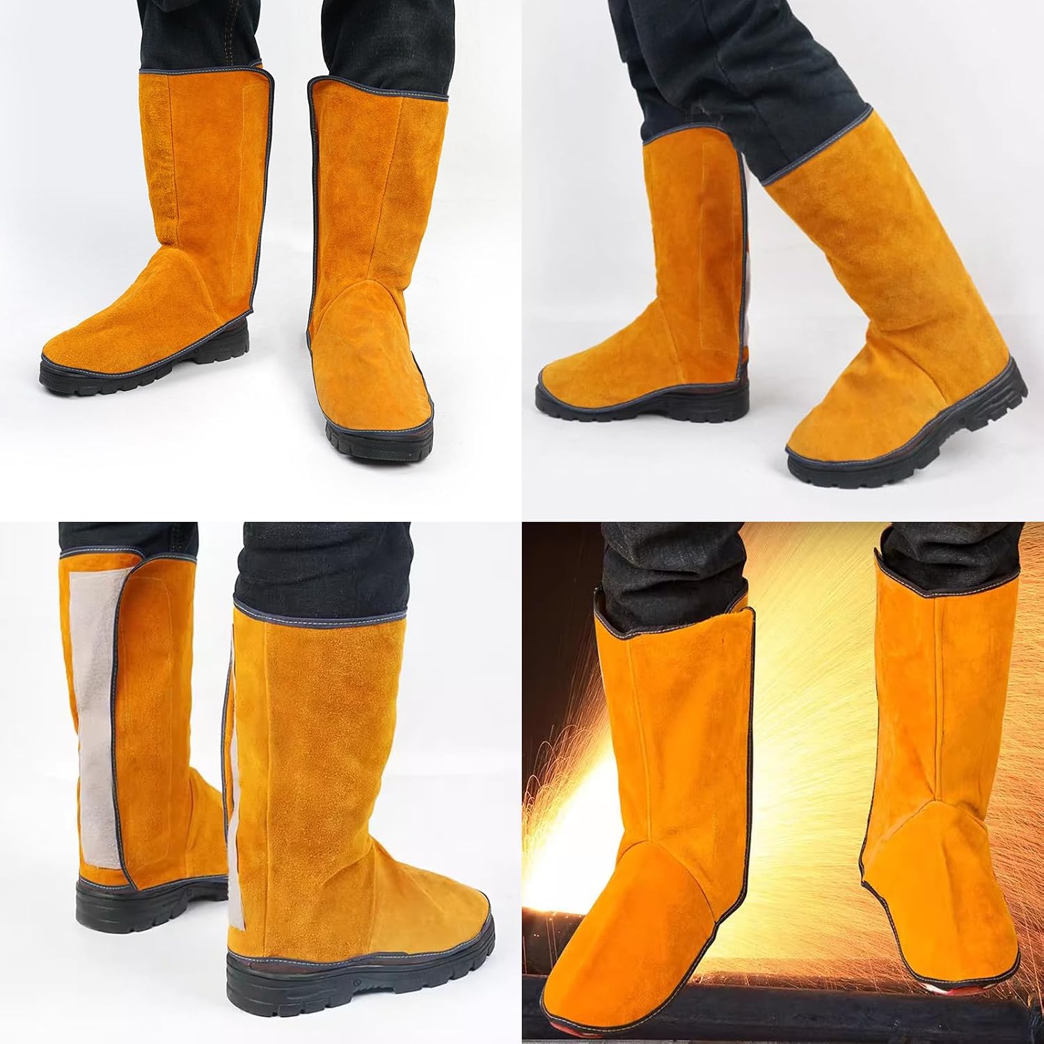1 Pair Welding Boot Covers Heat and Abrasion Resistant Welder Spats Full Coverage Shoes Protectors Adjustable Long Welding Gaiters Leather Welder Shoes Covers