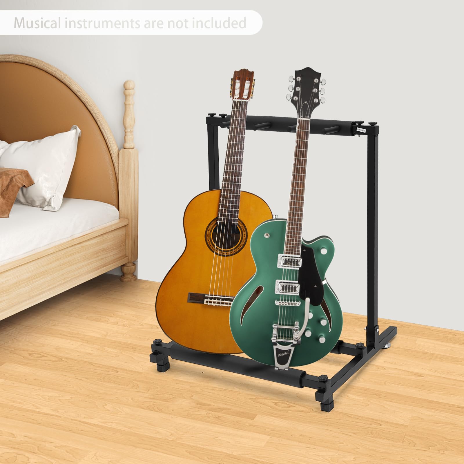 3-krotny stojak na gitarę składany z kółkami, wytrzymały stojak na gitarę elektryczną, akustyczną i basową, czarny – stabilny uchwyt na gitarę z metalu z ochroną EVA, łatwy montaż
