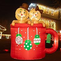 Vista 6 de Poptrend - Decoración inflable de Navidad de 6 pies, muñeco de jengibre con luces LED de Navidad, extravagante, divertida y colorida