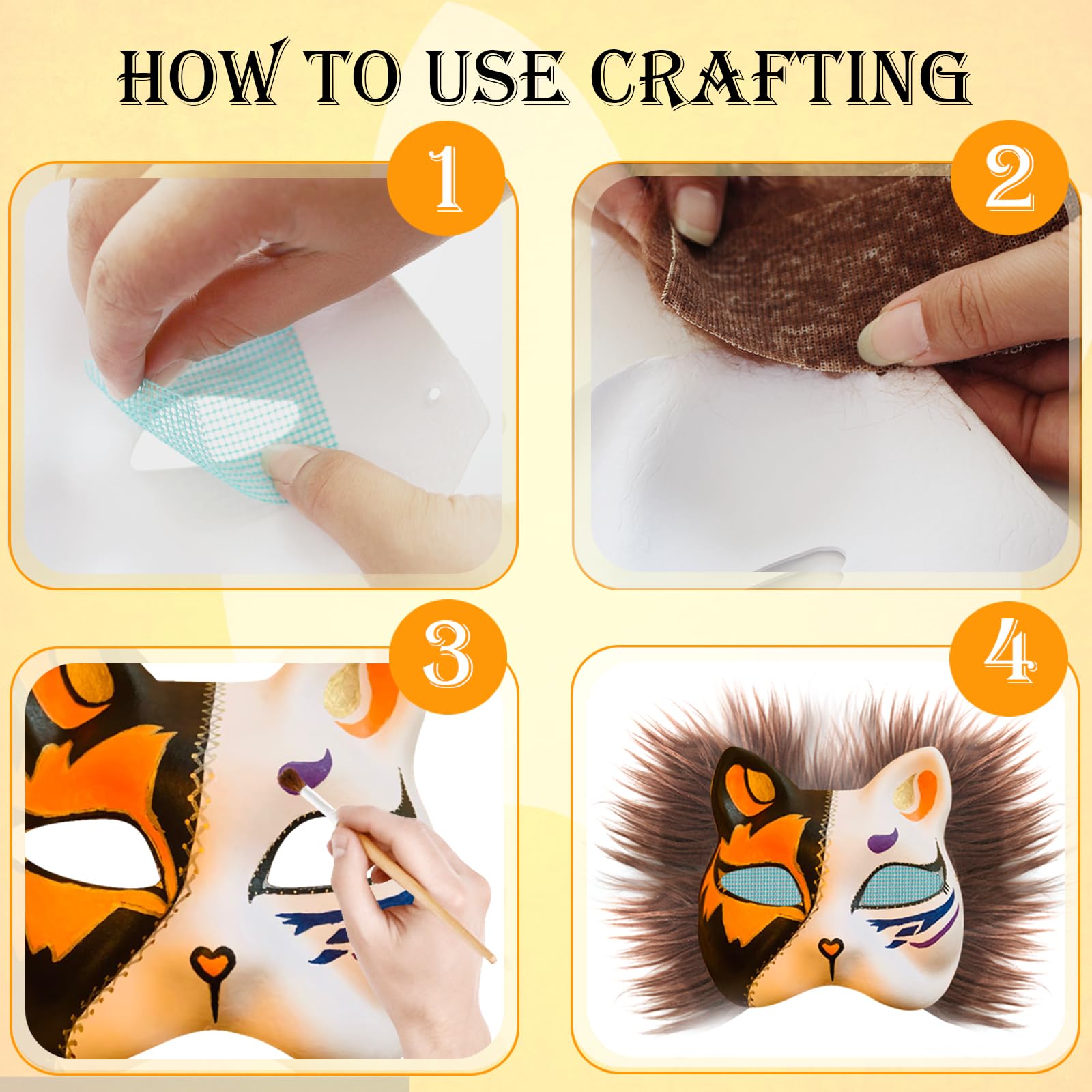 DIY Therian Mask Craft Kit - 5 Blank Cat Masks, Felt, Faux Fur & Mesh For Cosplay & Halloween Costume Making