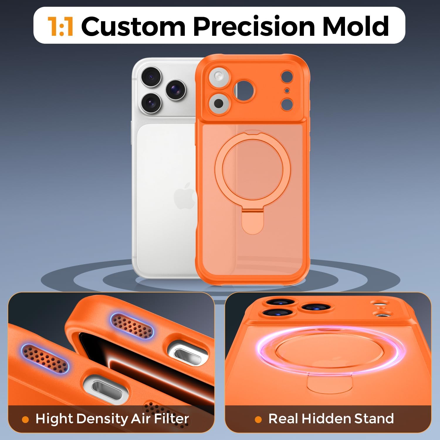MOCCA Design for iPhone 17 Pro Max Case, Compatible with Magsafe [Premium Invisible Magnetic Ring Stand] [Military Drop Protection] Full Camera Guard Translucent Matte Slim Phone Cover 6.9",Orange