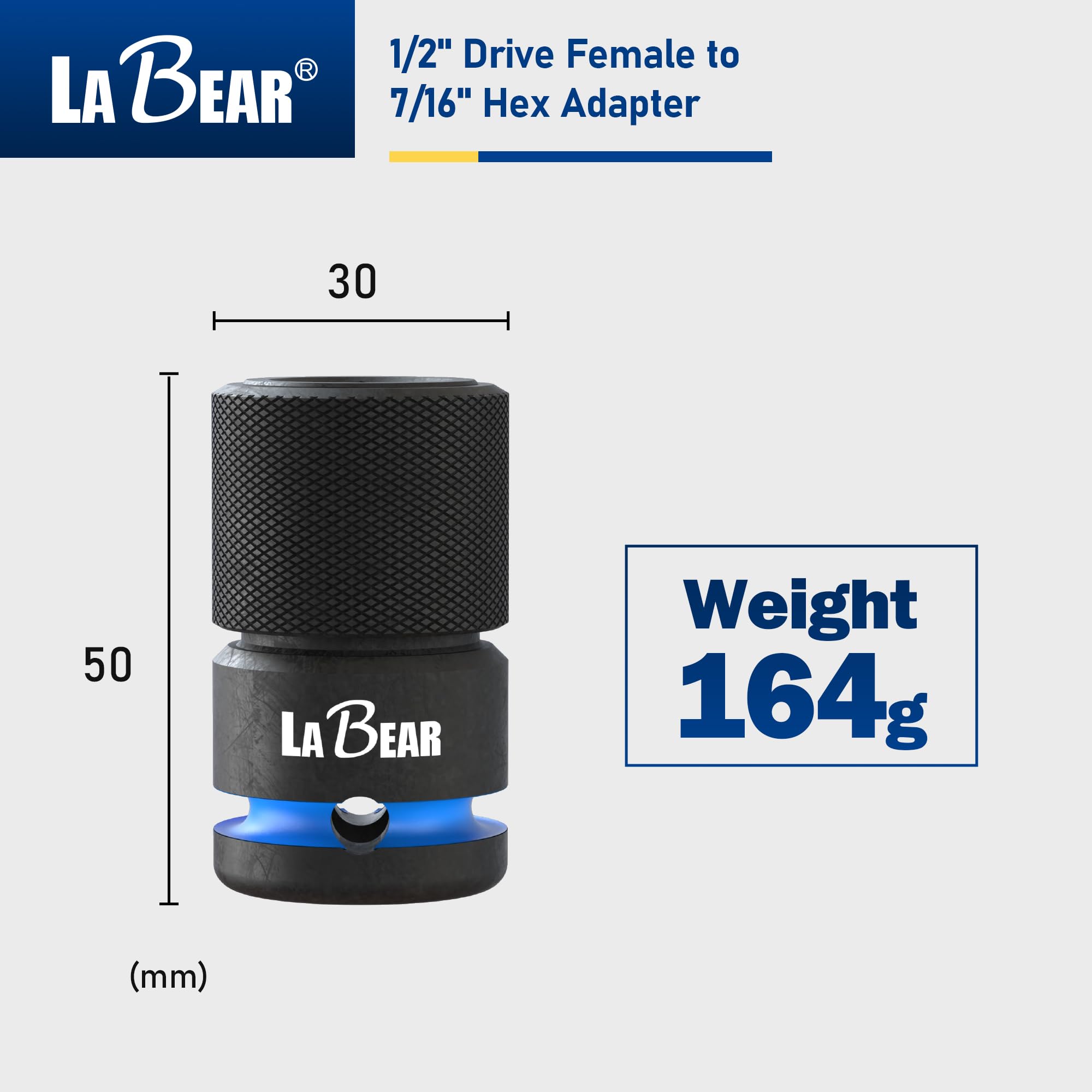 LABEAR TOOL Adapter klucza udarowego, napęd żeński 1/5.1 cm na konwerter sześciokątny 7/40.6 cm, szybkie zwalnianie, uchwyt szybkiej wymiany, adapter do wiertarki udarowej, stalowe klucze grzechotkowe