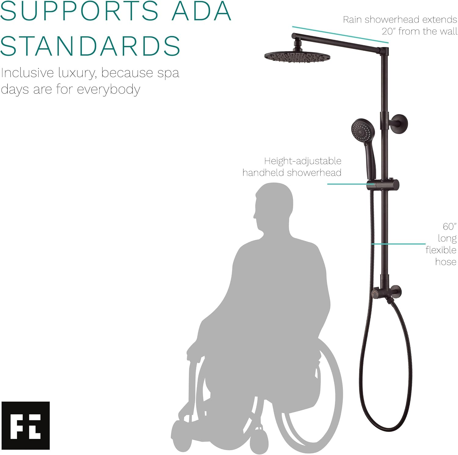 Fennocasa Polaris 3 Retrofit Rain Shower System, 3-Setting Handheld Shower Combo with Slide Bar, 8" Low Profile Shower Head (2.5 GPM Oil-Rubbed Bronze)