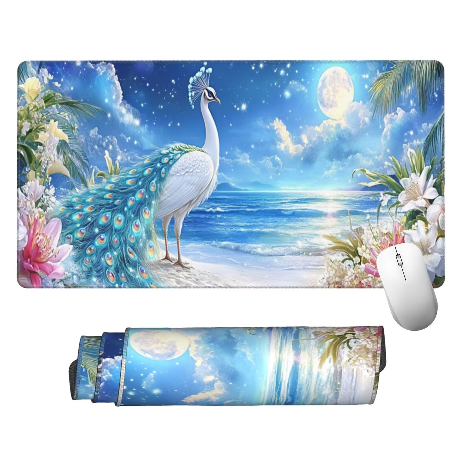 Podkładka pod mysz paw XXL mata na biurko księżyc 1600 x 800 x 3 mm zmywalna podkładka do gier na laptopa, z antypoślizgową gumową podkładką do gier, PC, pracowników biurowych Y525