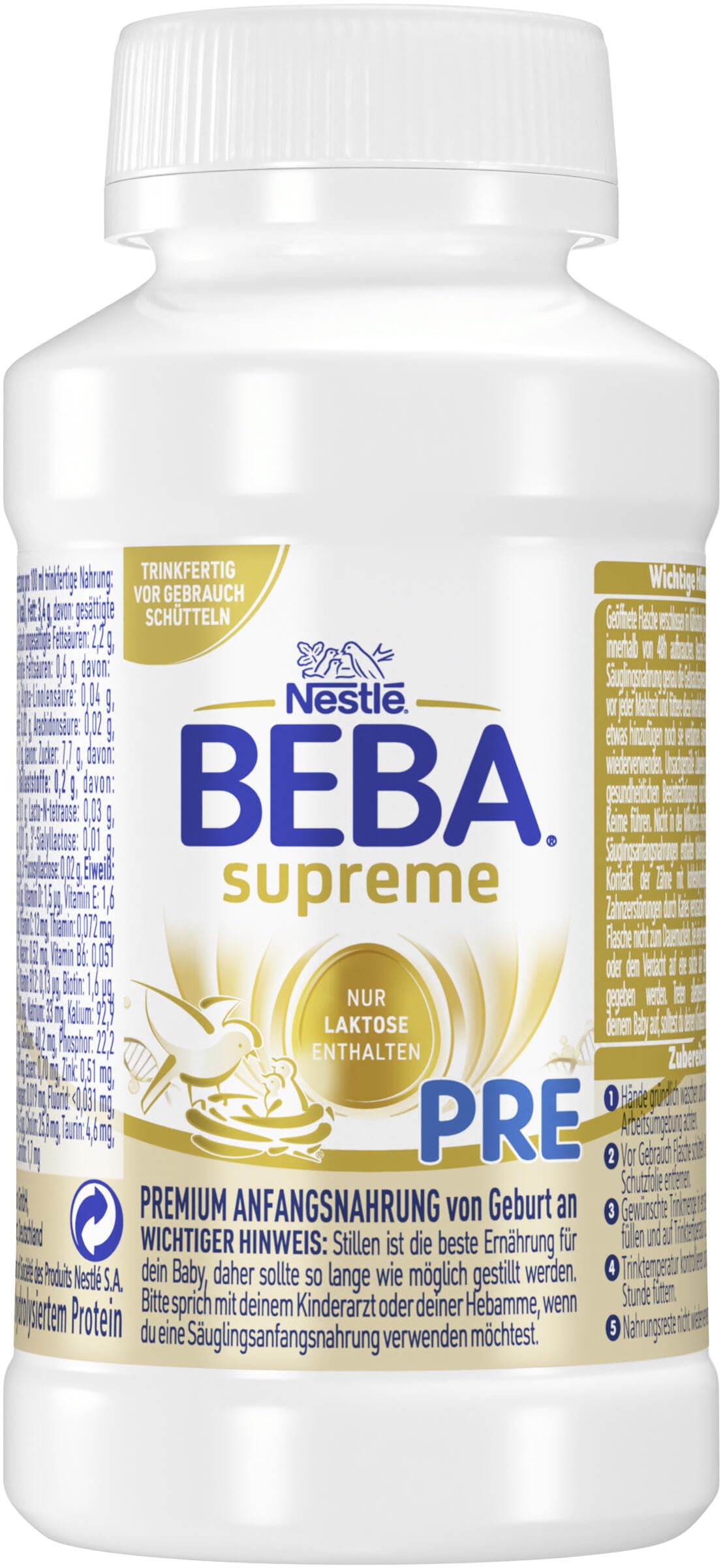 Nestlé BEBA SUPREME PRE Anfangsmilch trinkfertig, 12er Pack (12 x 200ml)