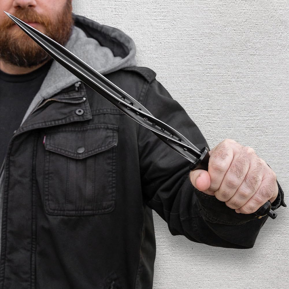 Titanium Spiral Dagger | Quad-Edged Spiral Blade | Slip-Resistant Handle | Custom-Fit Sheath Included | Stainless Steel Blade | 16 1/2" Overall Length (Black)