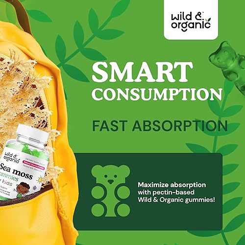 Miniatura 4 de Wild & Organic Gomitas de musgo marino irlandés para niños de 800 mg Apoyo inmunológico con vejiga Masticables veganos de gel de musgo marino para