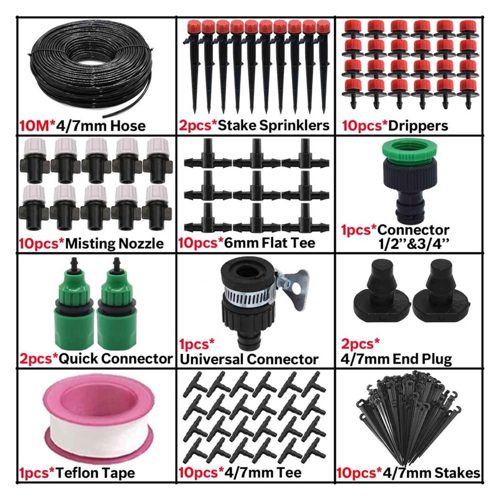 Kit de riego por goteo 5M-50M Kit de riego por goteo automático de jardín y sistema de boquillas, kit de micro gotero para invernaderos de balcón y terraza (color: KSL01-KIT112-10M)
