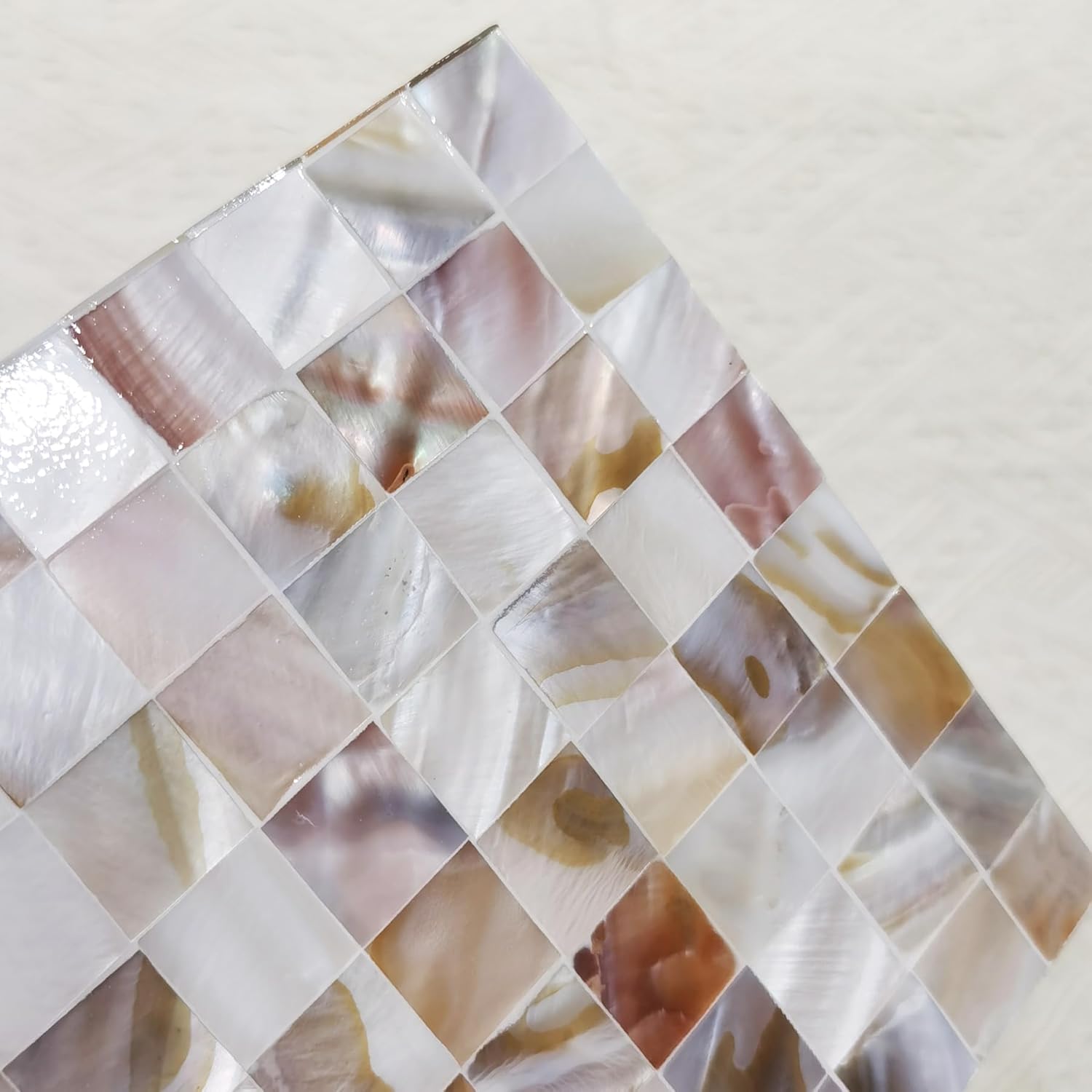 i-lan Mother of Pearl Tissue Holder,Sea Pearl Shell Decorative Square Tissue Cover Box for Bathroom,Mother of Pearl Napkin Box,MOP Tissue Cover Cube Box(champagne gold)