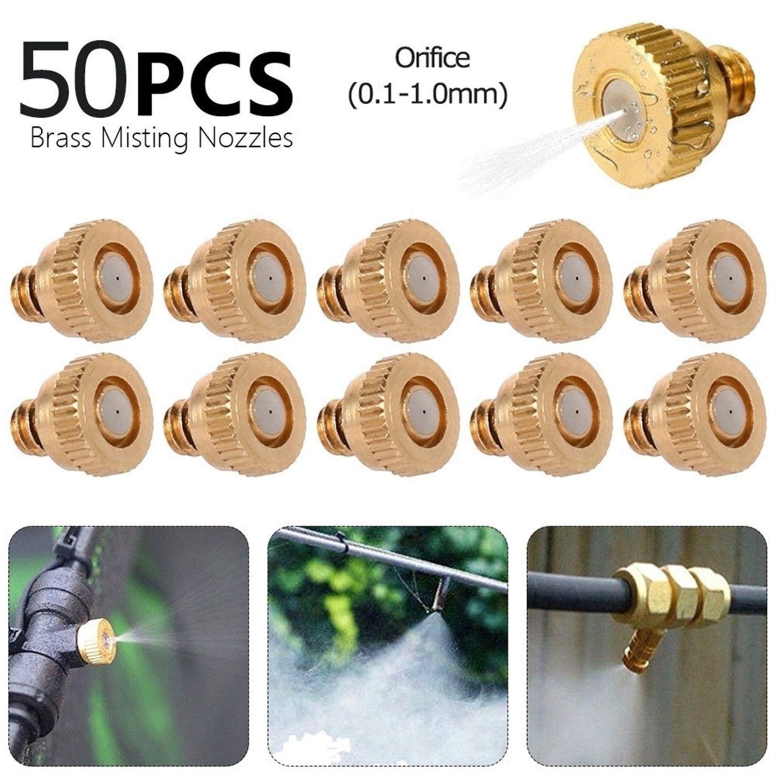 Buses de brumisation en laiton pour système de refroidissement, buses de brumisation d'eau, buses de brumisation pour patio et jardin, kit d'outils d'irrigation par pulvérisation 0,004-0,039" (Coule