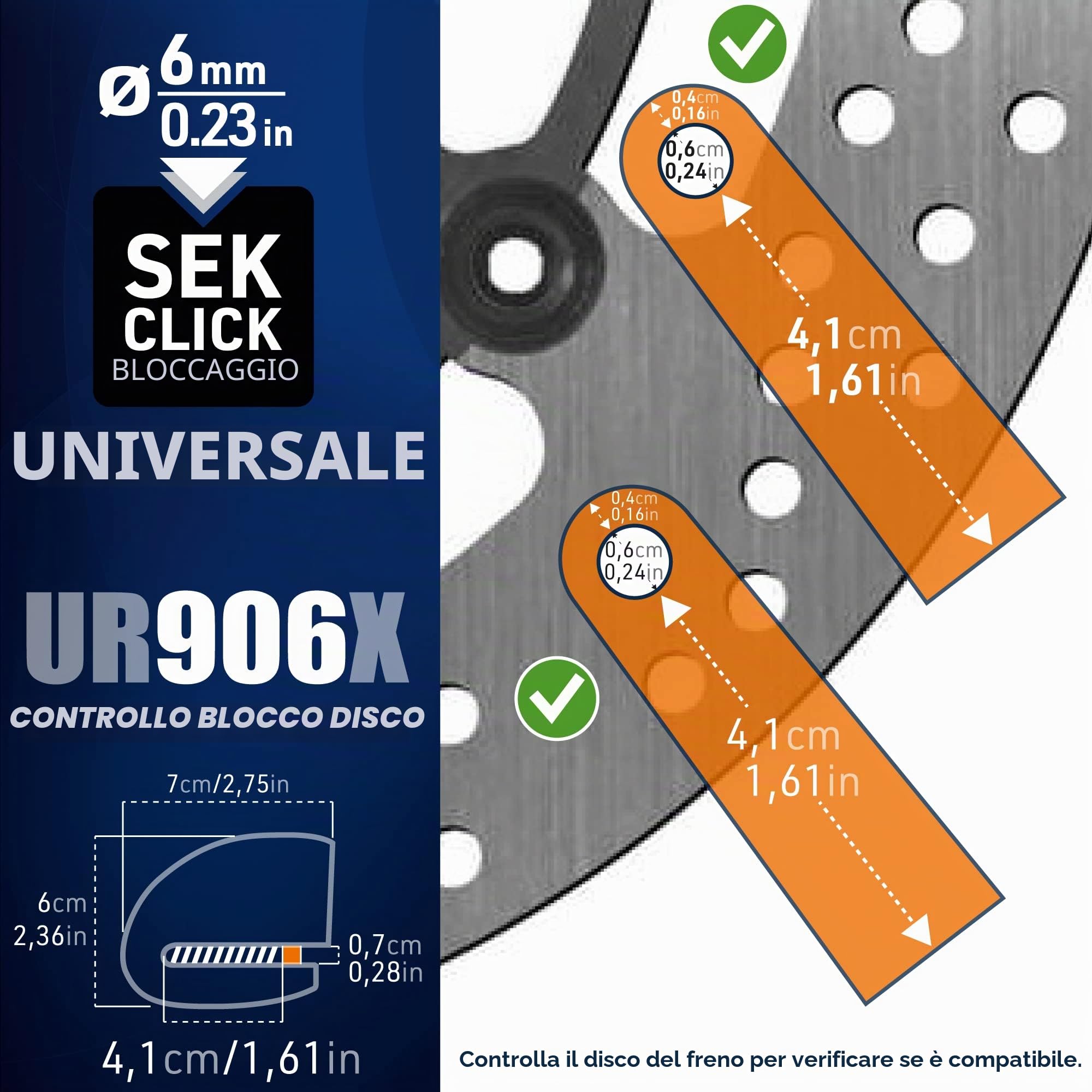 URBAN UR906X Antifurto Moto con Allarme Lucchetto Bicicletta Bloccadisco Scooter 120 dB ON/OFF Sicurezza Monopattino Elettrico 120dB Sonoro, ø6 Blocco Impermeabile
