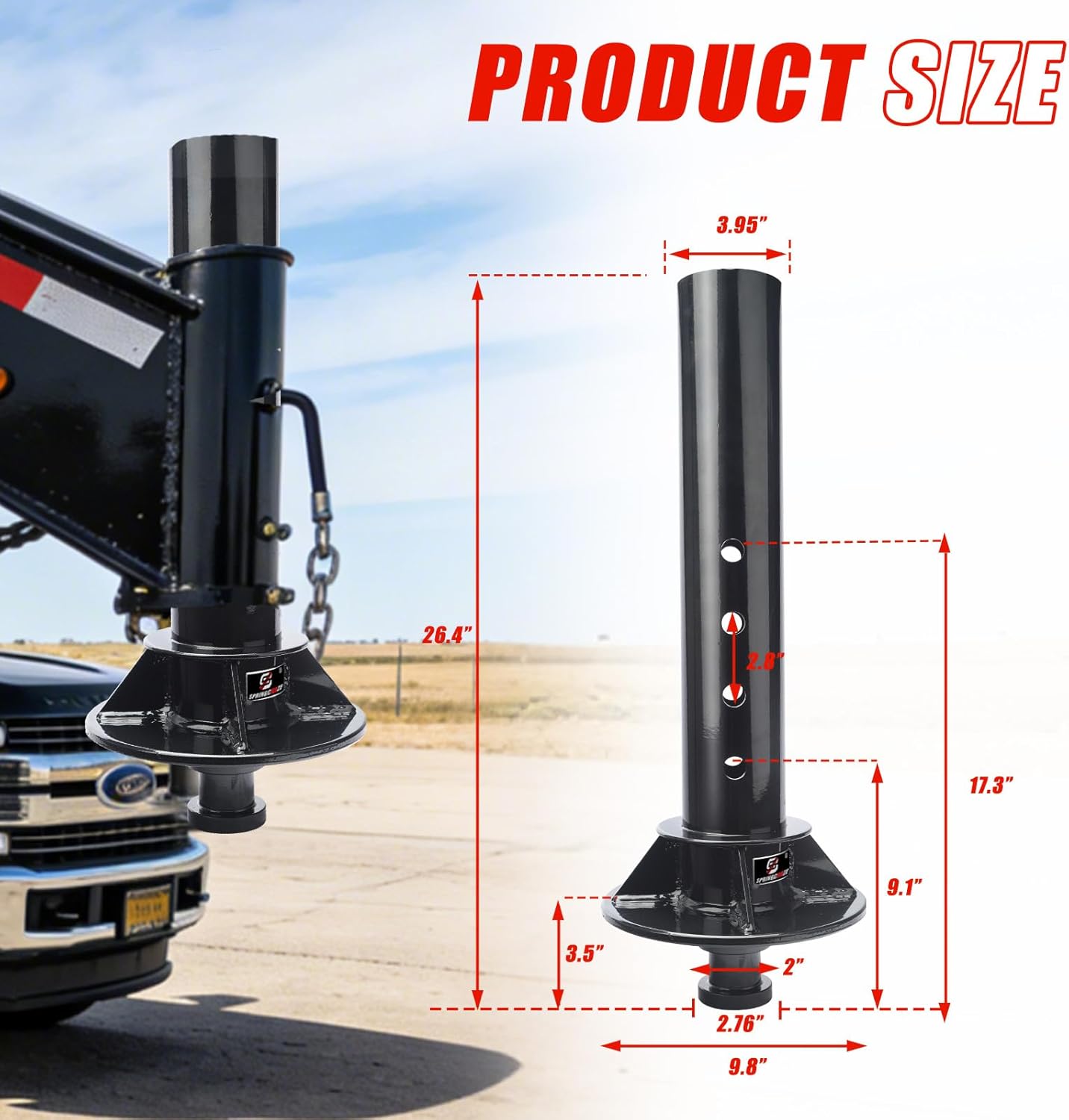 Gooseneck to 5th Wheel Adapter Trailer Coupler with 2" Kingpin, 4" Round Tube, Adjustable Height Fit for Campers,Trailers,Tractors- 30000 lb Capacity