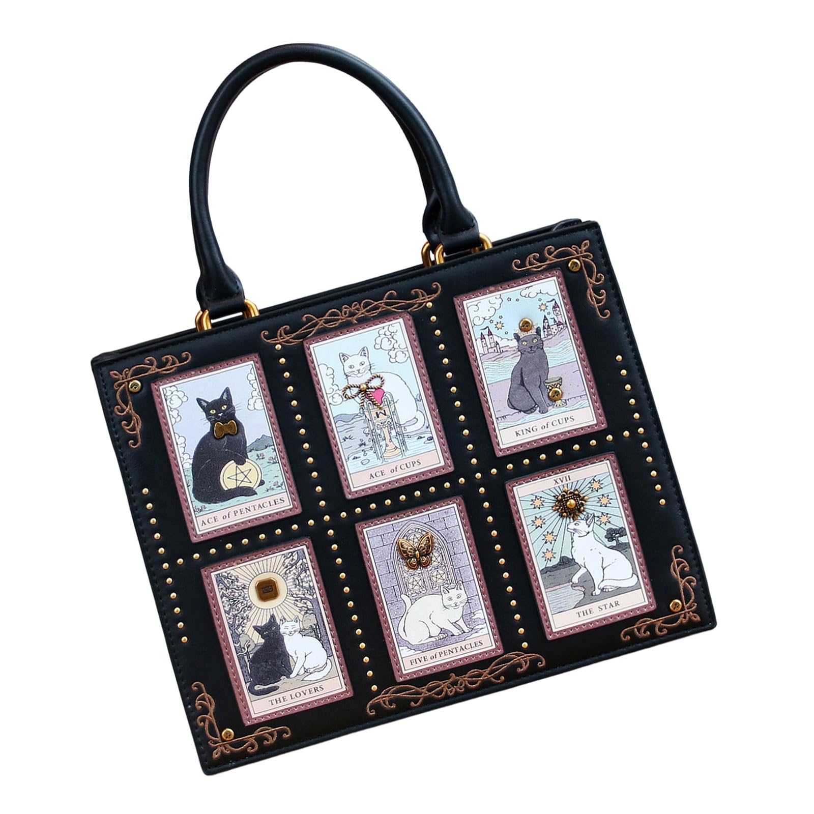 Borsa a tracolla con gatti ricamati con tracolla regolabile e tasche multiple in PU, borsa a tracolla per donne per uso quotidiano borsa leggera da donna