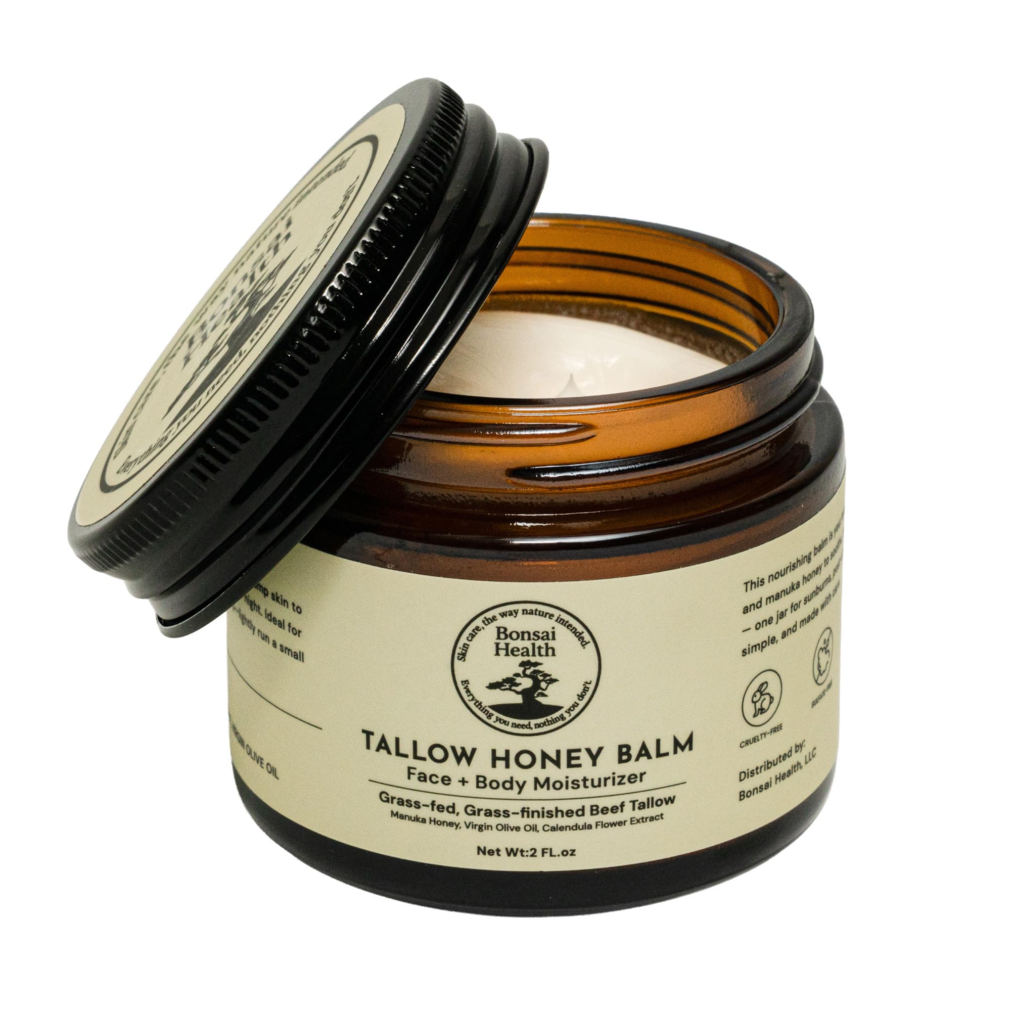 Beef Tallow Balm For Skin with Manuka Honey & Calendula, 100% Grass-Fed, Grass Finished, Tallow Moisturizer, Natural Hydrating Repair Cream for Dry,
