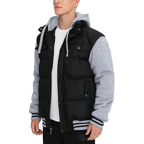 BEST SOUTH Men's Hooded Winter Coats Water Resistant Warm Thicken Insulated Full Zip Windproof Jackets with Pockets