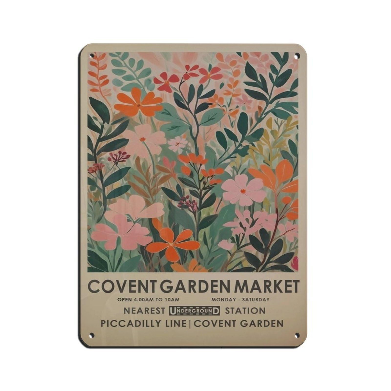 Covent Flower Market, Vintage Botanical Art (2) Tin Sign Vintage Metal Pub Club Cafe Bar Home Wall Art Decoration Poster Retro 12x16inch(30x40cm)