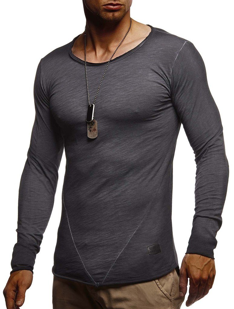 Leif Nelson Men's Anthracite Sweater Long Sleeve Crew Neck Sweatshirt Ln-6302 XX-Large