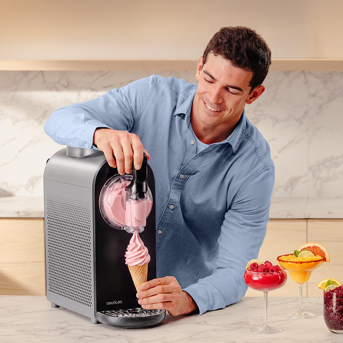 Cecotec Machine à Granités - Sorbetière - 1,5 L - Twist&Ice Cream B. 210 W, Commande Tactile, 9 Modes, Réfrigération sans Précongélation, Buse Anti-Gouttes, Boissons Fraîches Maison à l'Instant