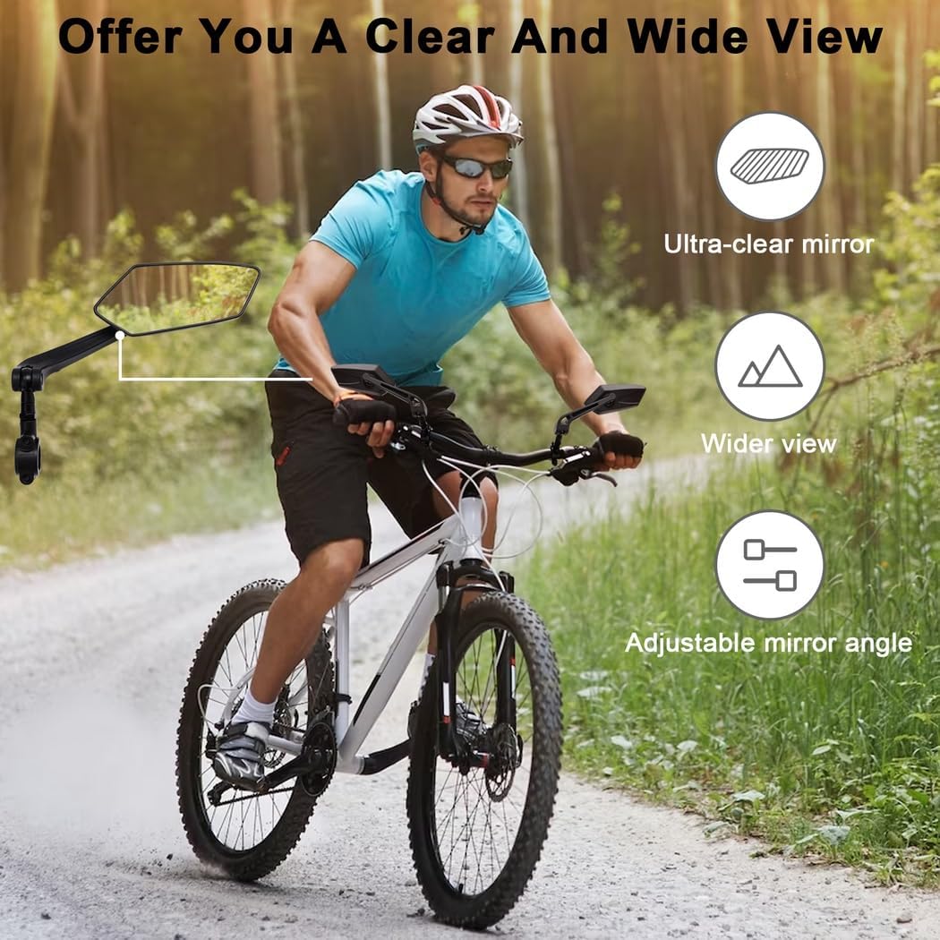 Bicycle Rearview Mirrors 1 Pair, Ultra Clear Bike Mirrors, 360° Wide Angle Adjustable Bicycle Mirrors, Wide Vision Bike Mirrors, Handlebar Rearview Mirrors