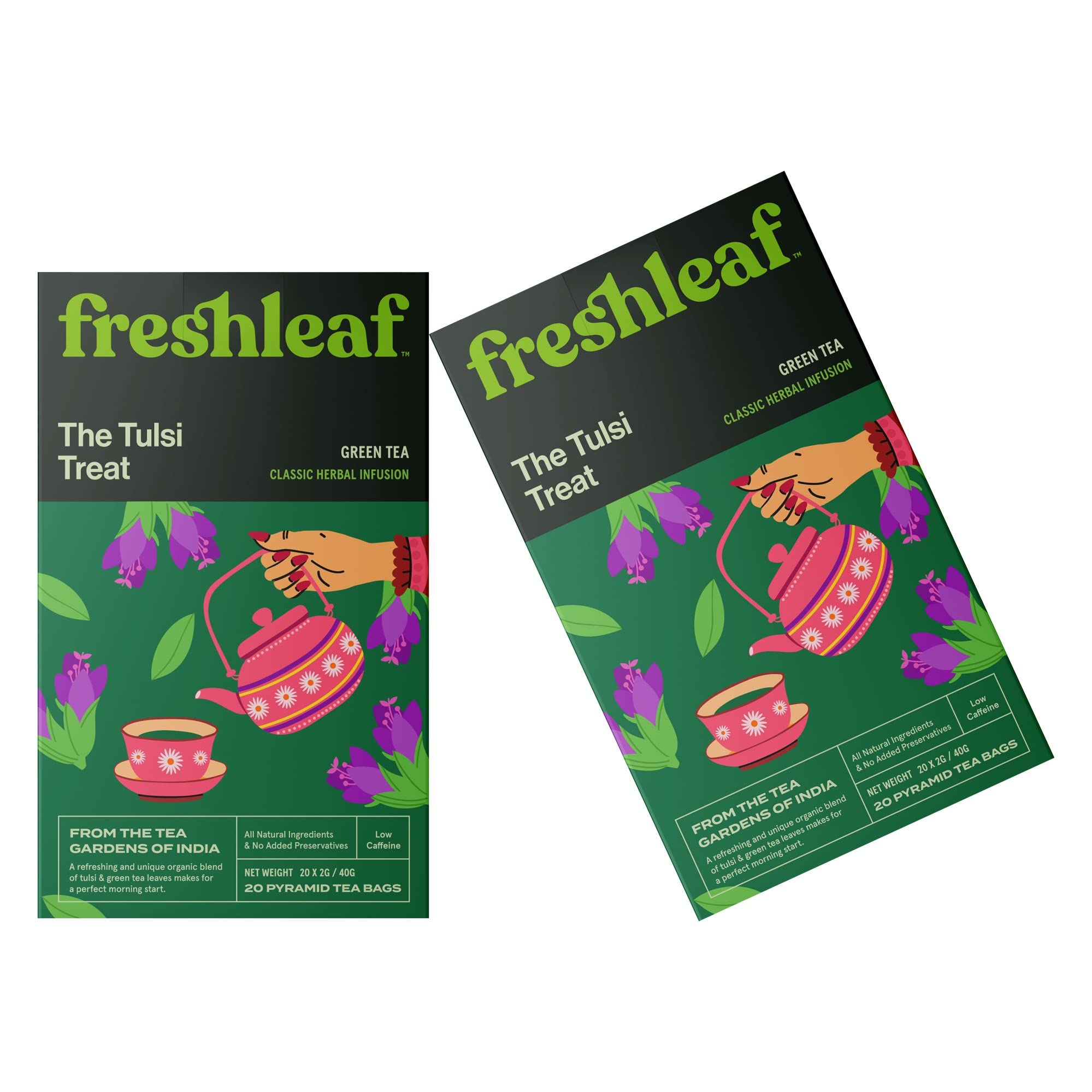 FRESHLEAF Tulsi Green Tea Rich With Anti-Oxidants, 100% Whole Long Leaf, 20 Pyramid Tea Bags (60 Tea Bags) (40 Tea Bags) (B09Q68DT77) Amazon Price History, Amazon Price Tracker