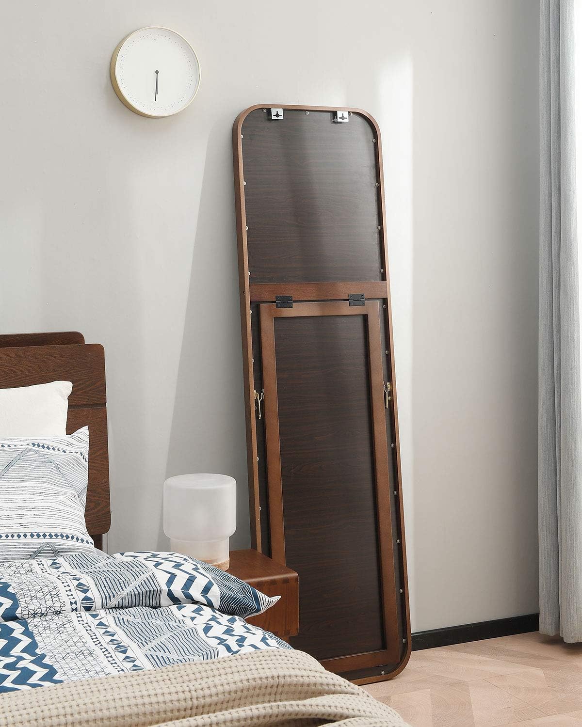 TinyTimes 63"×18" Full Length Mirror, Floor Mirror with Stand, Beech, Rounded Corner, Wood Frame Rustic Mirror, Free Standing or Wall Mounted, for Bedroom, Living Room, Dressing Room - Brown