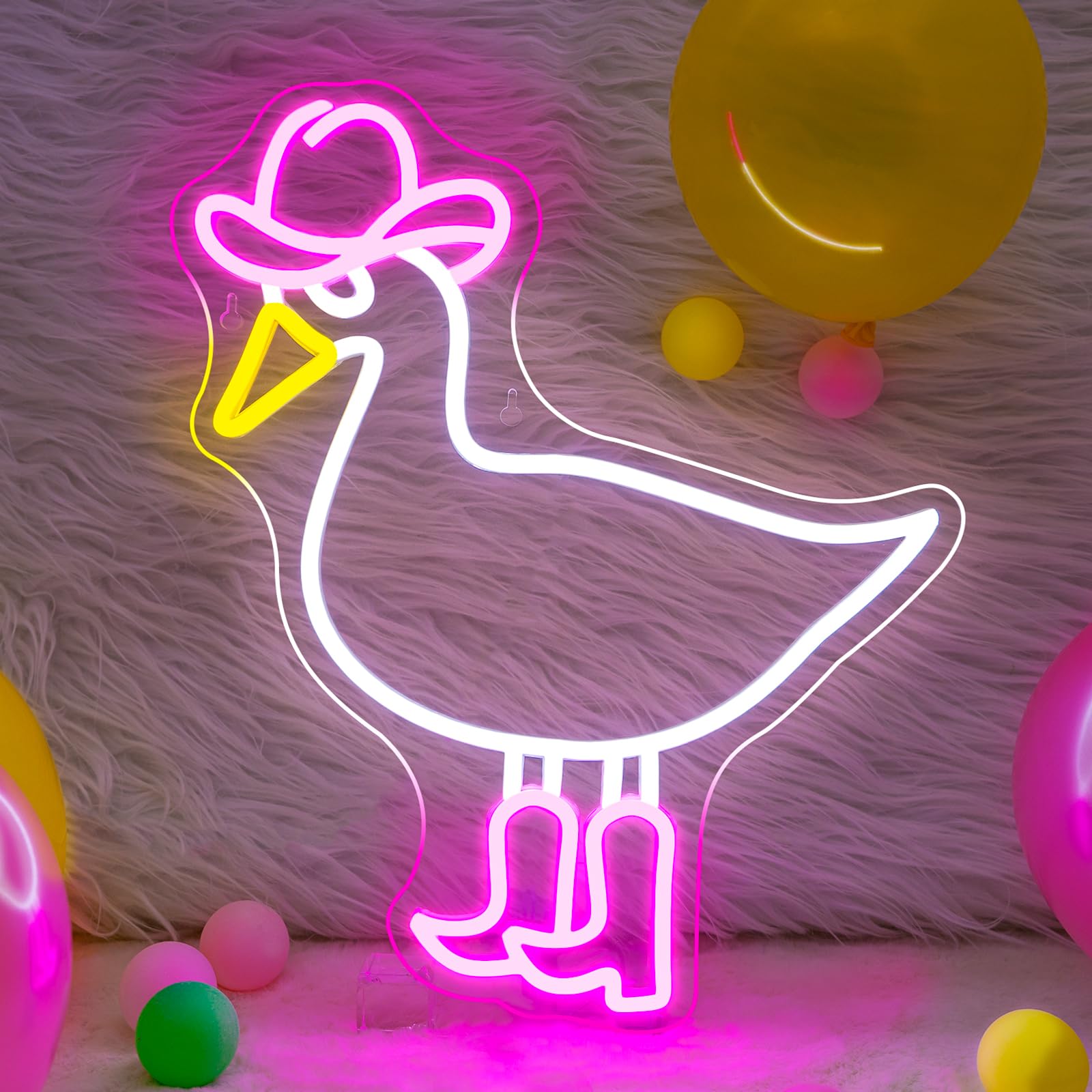 DREAMFORT Cowboy Duck Neon Sign,Duck Neon Signs Cowgirl Boots Neon Signs for Wall Decor, USB Connectivity Pink LED Signs for Bedroom Living Room Kids