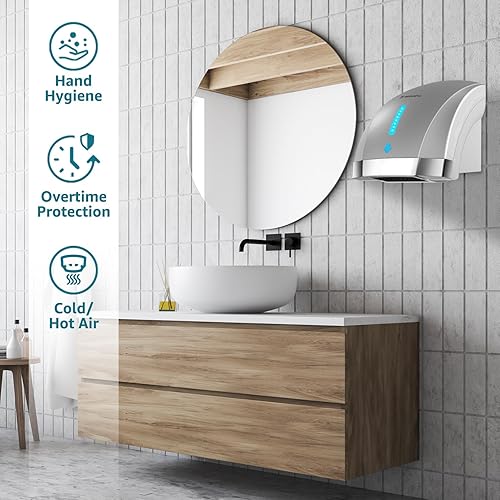 Miniatura 2 de modunful Secadores de manos para baños comerciales, secador de manos eléctrico sin contacto, extra silencioso de bajo ruido (40 db), tipo montado en