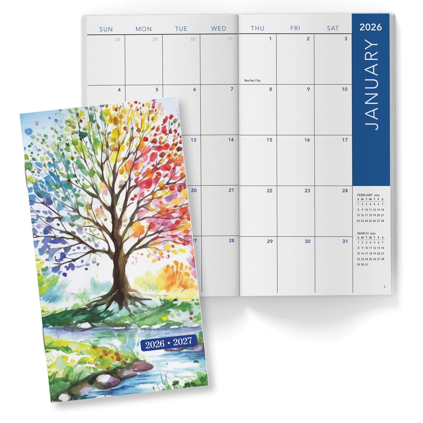 2-Jahres-Monatsplaner/Taschenkalender, 8,9 x 16,5 cm, 2026–2027: Wochenplaner, Wochenplaner, Monatskalender, Organizer (Baumsaison)