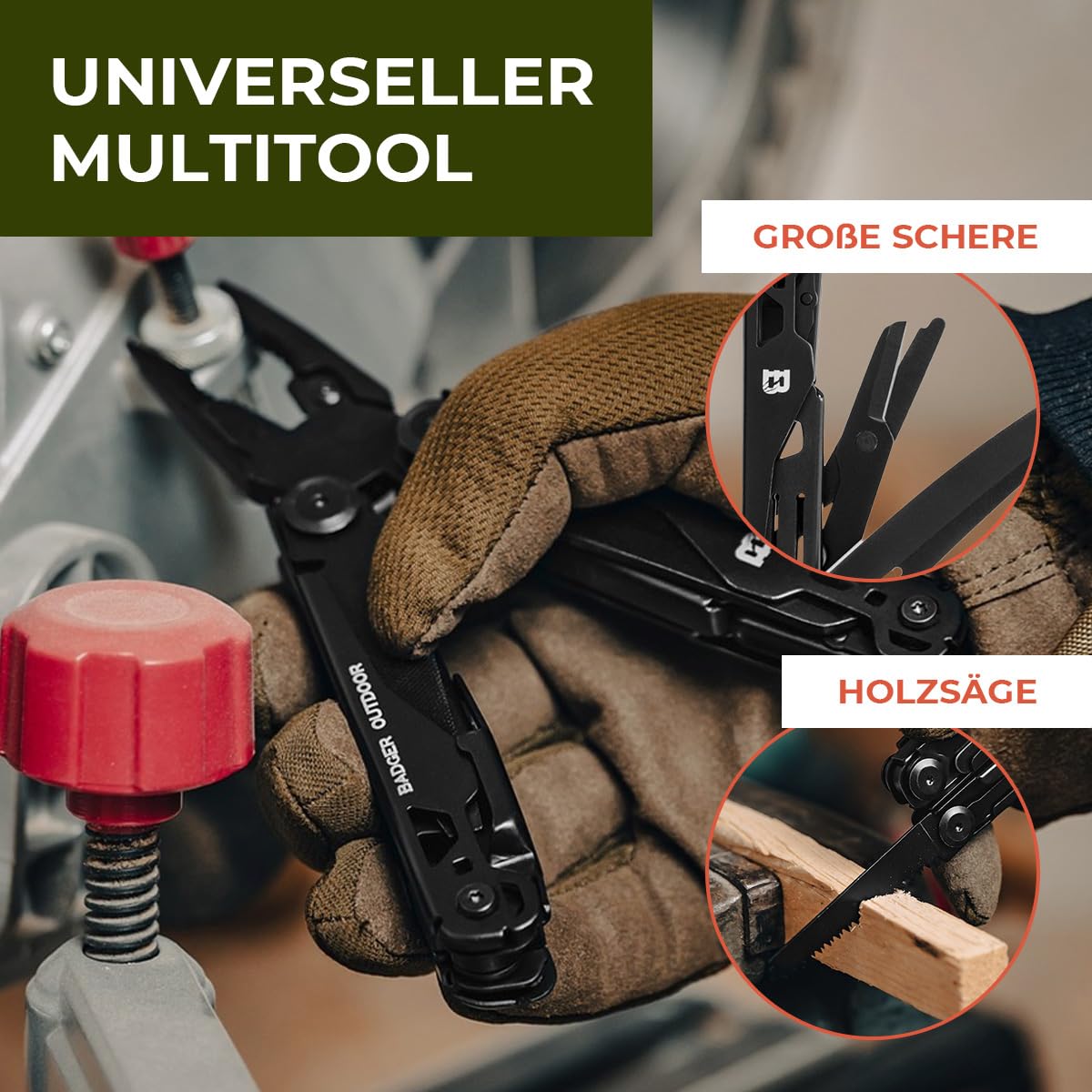 Badger Outdoor Solid Black Multitool 16 outils