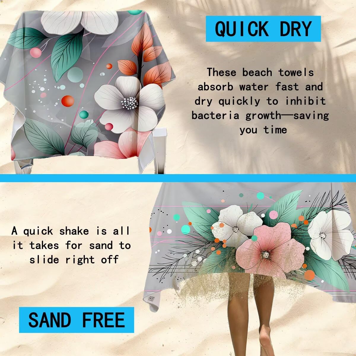 Strandtuch Mikrofaser Handtücher Groß 90x200cm 2er Set, Schnelltrocknend Saunahandtuch Fitness Handtuch Grau, Saugfähig Badetuch Sporthandtuch, Sandfrei Strandtuch XXL für Geschenke für Frauen -4538