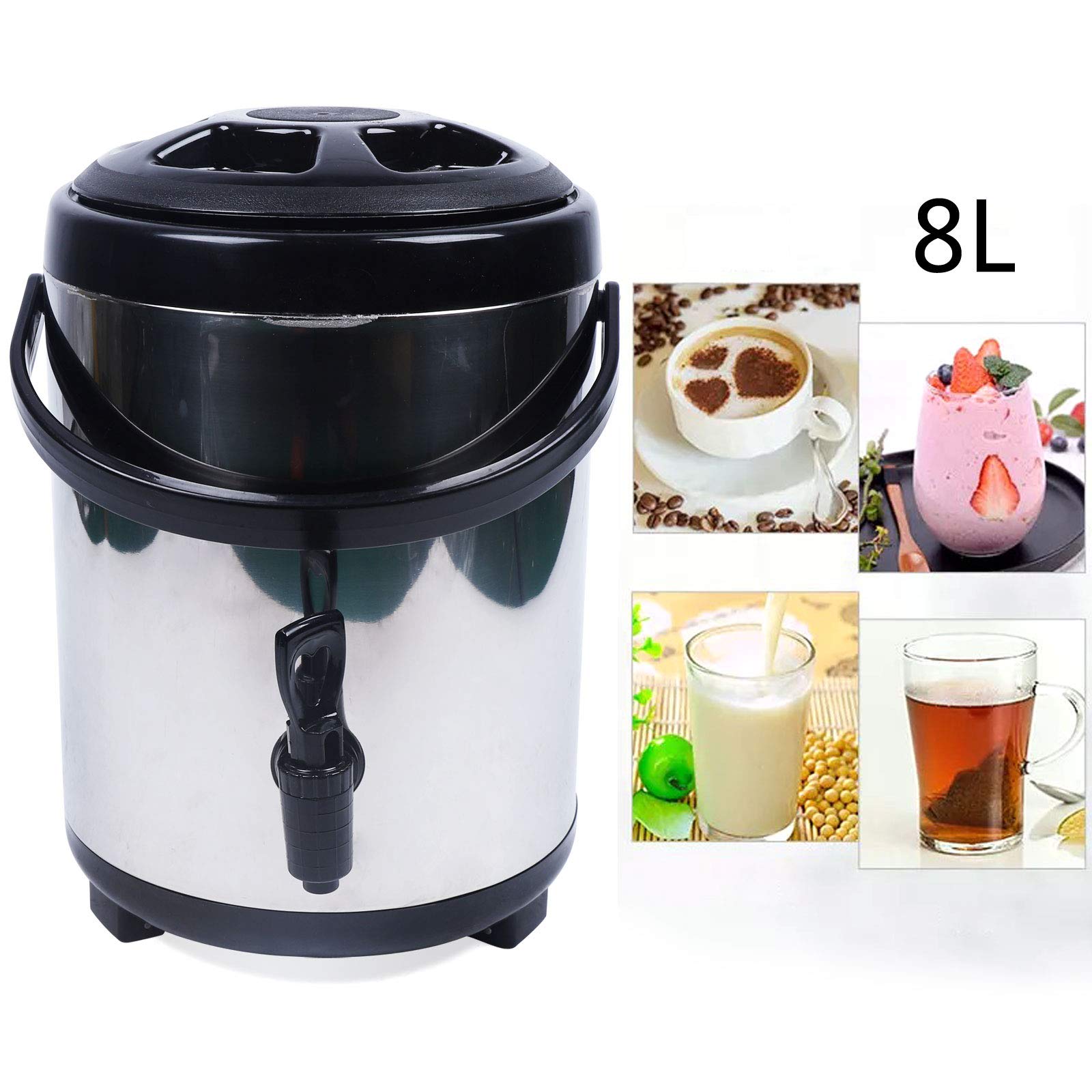 Distributore di bevande isolato in acciaio inox con doppio isolamento, coperchio e rubinetto, ideale per bevande calde e fredde, caffè, tè, acqua, latte e zuppe
