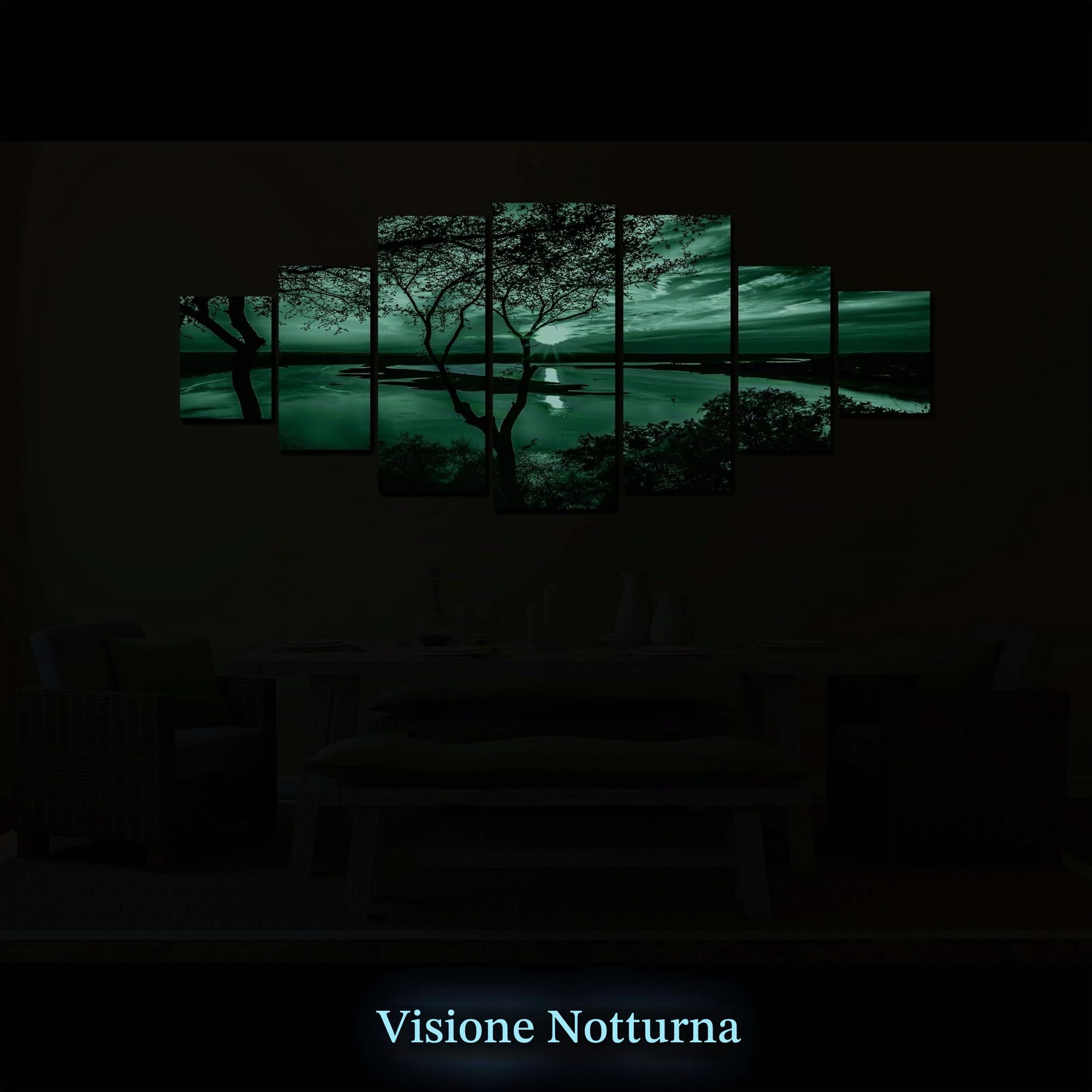 Startonight Grande Quadro su Tela Tramonto sul lago, Stampe Incorniciato e Pronta da Appendere Design Moderno Arredamento Arte Fotografia Formato XXL Multipannello di 7 Parti 100 x 240 CM