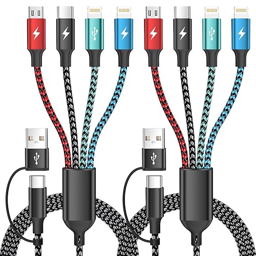 Miniatura 14 de Cable de Carga Múltiple, Cables de Carga 4 en 1 para Múltiples Dispositivos de Nylon Trenzado Cargador Universal Cable Cargador de Teléfono con 2