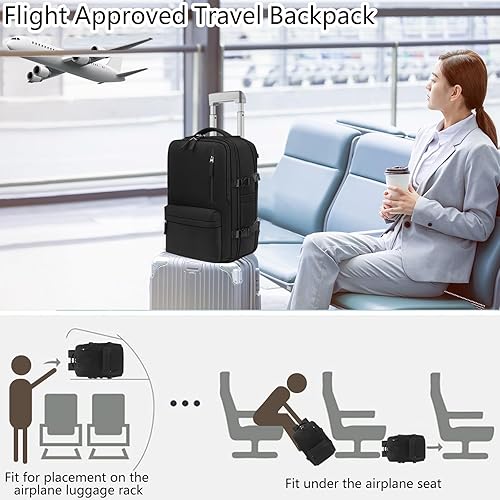 Miniatura 7 de Mochila de viaje grande para mujeres y hombres, mochila de mano impermeable duradera expandible para laptop con compartimento para zapatos y puerto