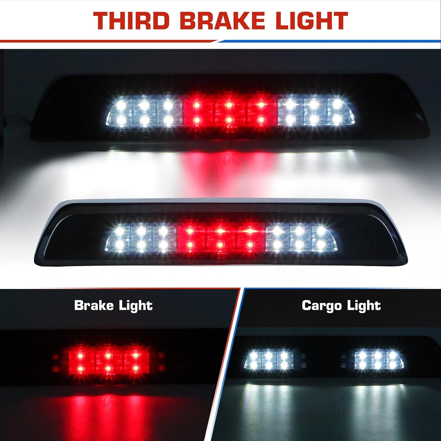 (3 Pack) LED Tail Lights+3rd Brake Light for 2007-2013 Toyota Tundra [only Incandescent Models], Dynamic Flowing Rear Light Assembly + High Mount Stop Light w/o Blind Spot, Black Housing Smoke Lens