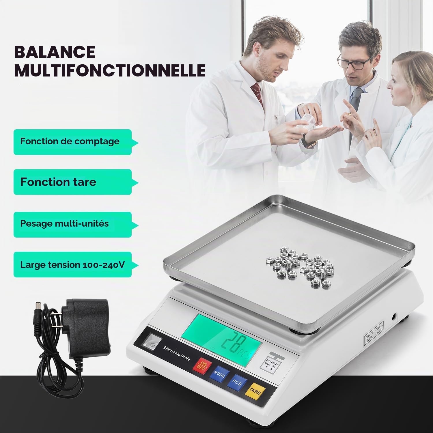CGOLDENWALL Balance de Comptage 10 kg x 0,1 g, Tare & Alarme Surcharge