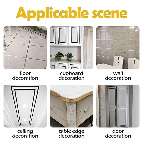 Miniatura 5 de Cinta de película de poliéster metalizado autoadhesiva de 3 tamaños, impermeable, azulejos de piso, cinta de líneas de lámina dorada, calcomanías de