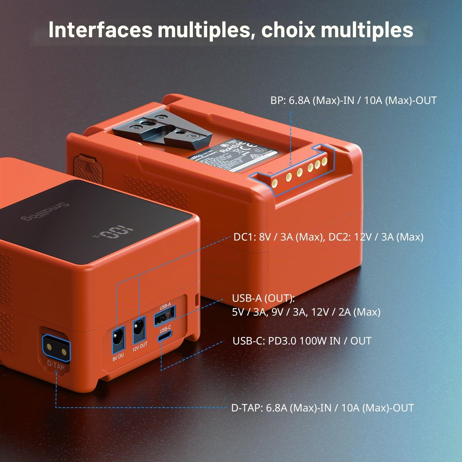 SMALLRIG VB99 V Mount 99Wh 6800mAh PD 100W D-Tap OLED Orange