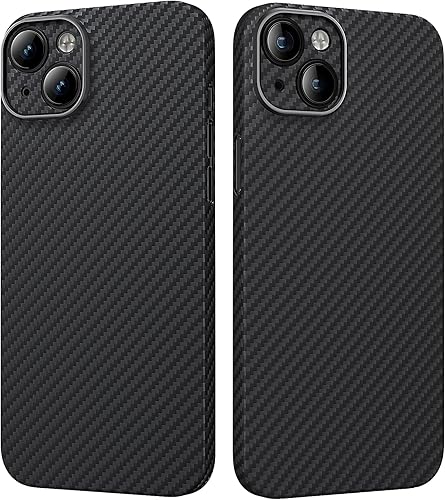 memumi Funda de fibra de carbono para iPhone 15 Plus, resistente y duradera de 0.020 in, ajuste delgado, para iPhone 15 Plus, fibra de aramida real,