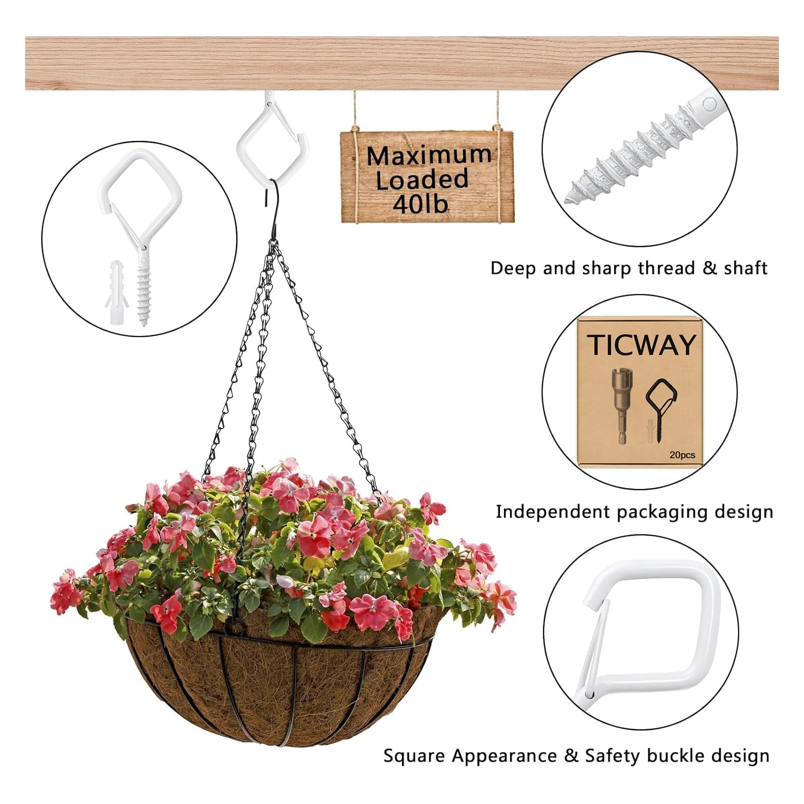 20 Pièces Crochet A Visser Avec Boucle De Sécurité, Crochet