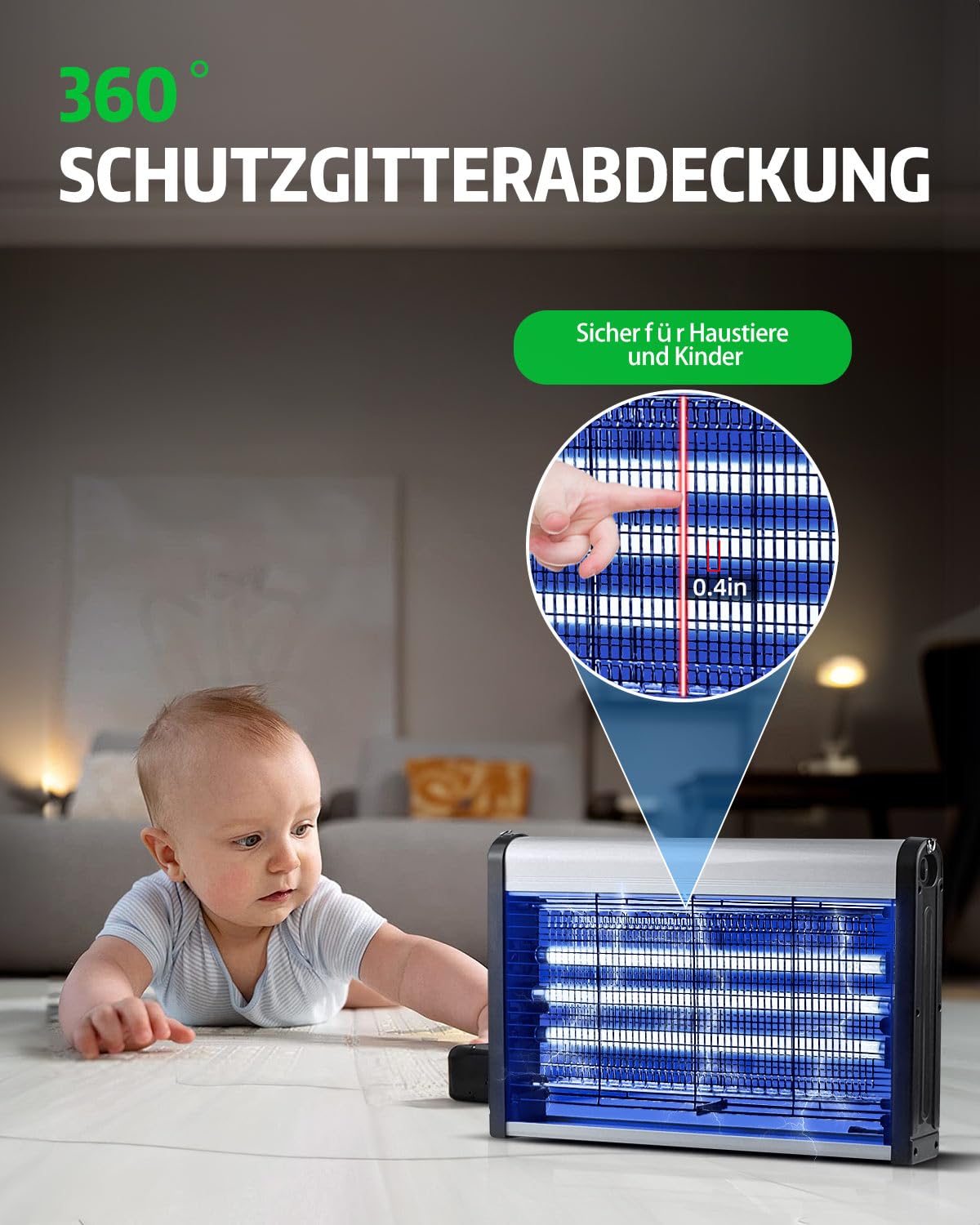 Insektenvernichter Elektrisch 3500V 30W UV Mückenlampe mit 3 UVA-Röhren Mückenfalle fängt Insekten Mücken Fliegen, Elektrische Fliegenfalle für Zuhause Büro, Garten, Doppelseitiges Hochspannungsgitter