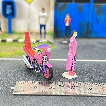 1/64 フィギュア 暴走族 バイク 4点 1/64 ミニカー ジオラマ 暴走族フィギュアバイク 4点