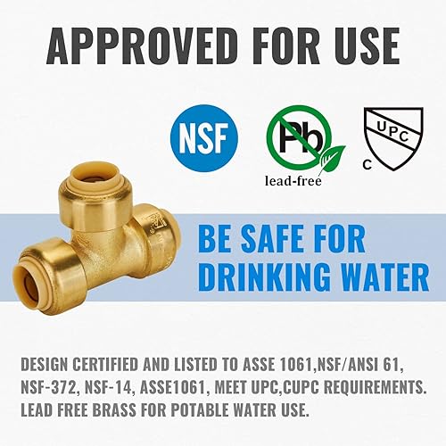 Miniatura 2 de SUNGATOR Accesorios en T de fontanería de 12 pulgada, accesorios en T de empuje de 12 pulgada, accesorios Pex de latón sin plomo, accesorios en T