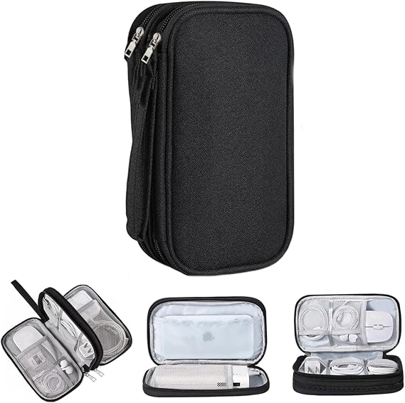 Microcase Portable 8 Compartment Multi HDD Organizer Bag with Double Layer and Zipper -YB101 (M Size 12x21cm)