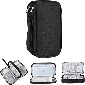 Microcase Portable 8 Compartment Multi HDD Organizer Bag with Double Layer and Zipper -YB101 (M Size 12x21cm)