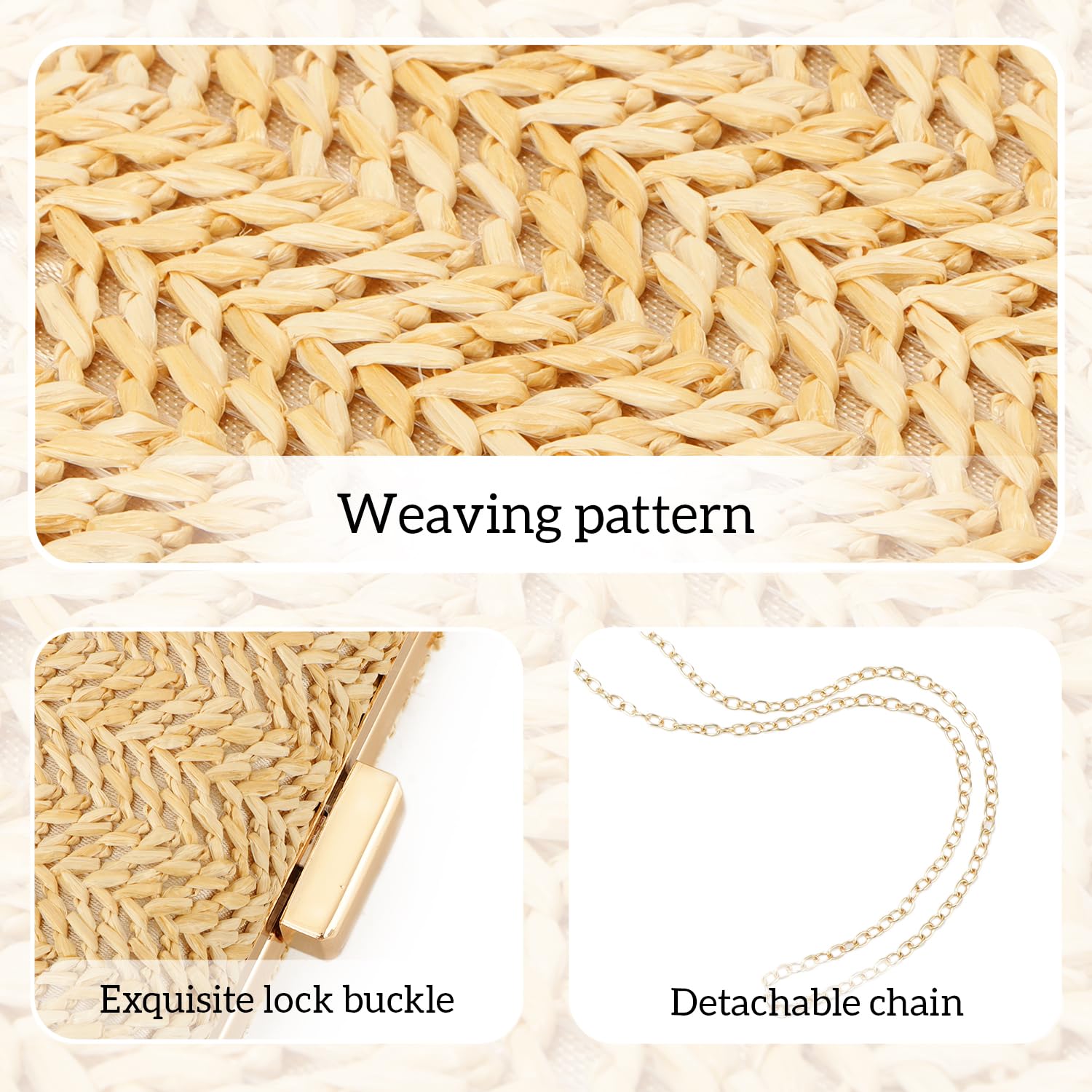 LHHMZ Pochette en paille pour femme Petit sac de soirée d'été Sac bandoulière en raphia Sac à main de plage tissé