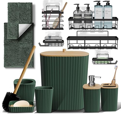 Miniatura 19 de Clara Clark Juego de Baño - Juego de Accesorios de Baño Verde Salvia, Juego de Accesorios de Baño de 6 Piezas, Juegos de Baño con Cepillo de Verde