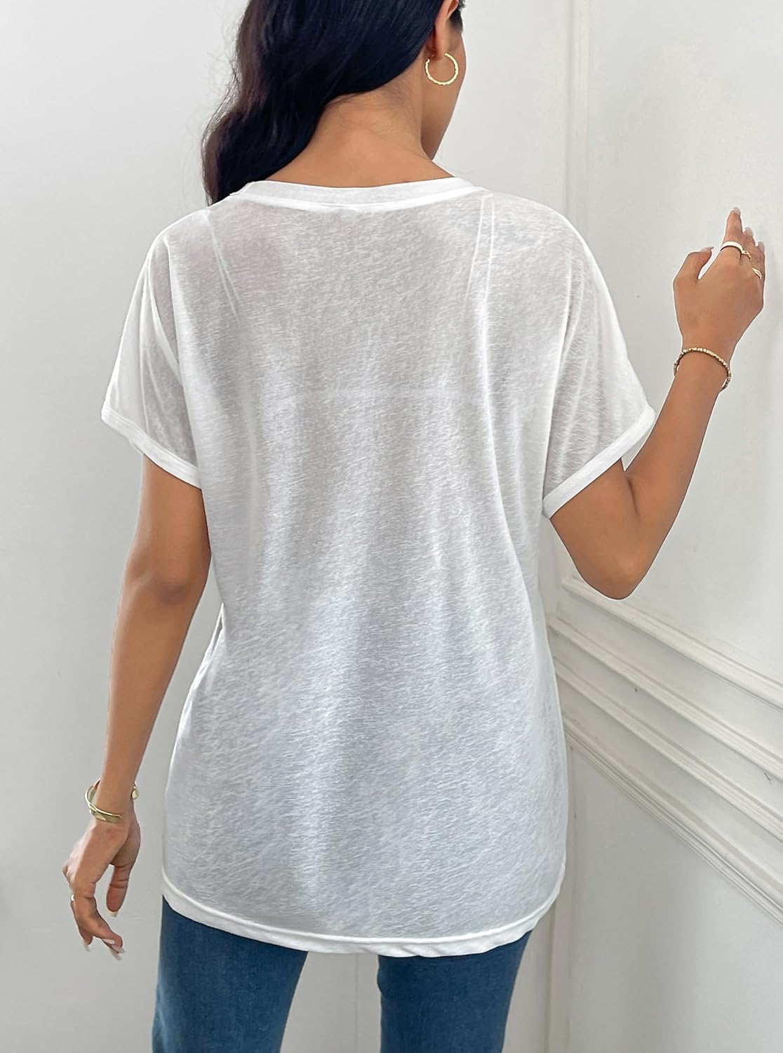 Sheer Tops for Women See Through Oversized T Shirts, Short Sleeve Casual Summer Blouse - Image 2